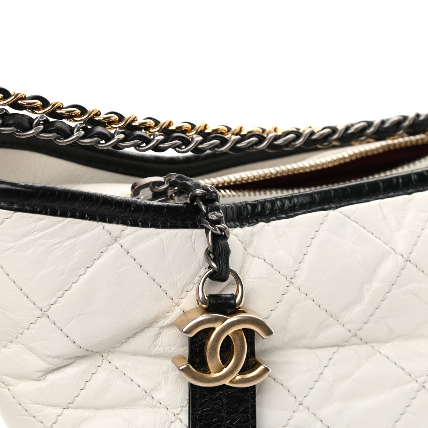 Aged Calfskin Quilted Medium Gabrielle Hobo Black White