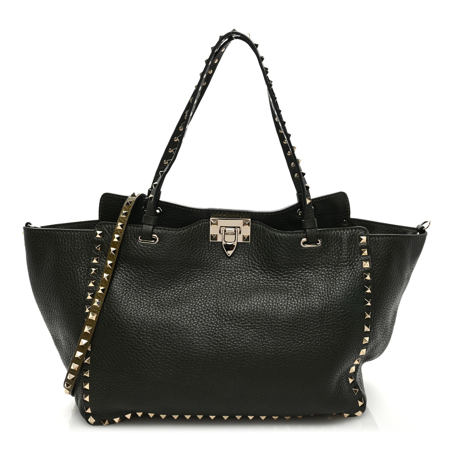 Pebbled Calfskin Medium Rockstud Tote Army Green