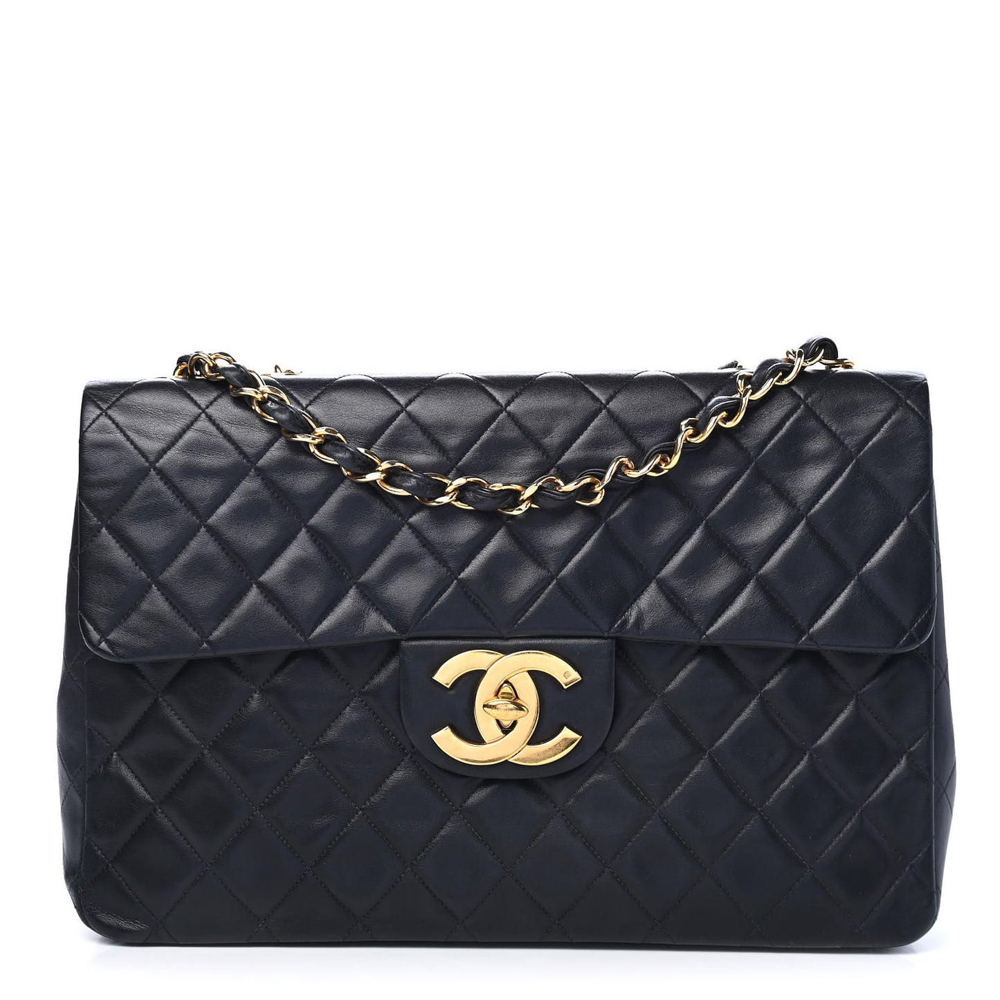 Lambskin Quilted XL Jumbo Single Flap Black