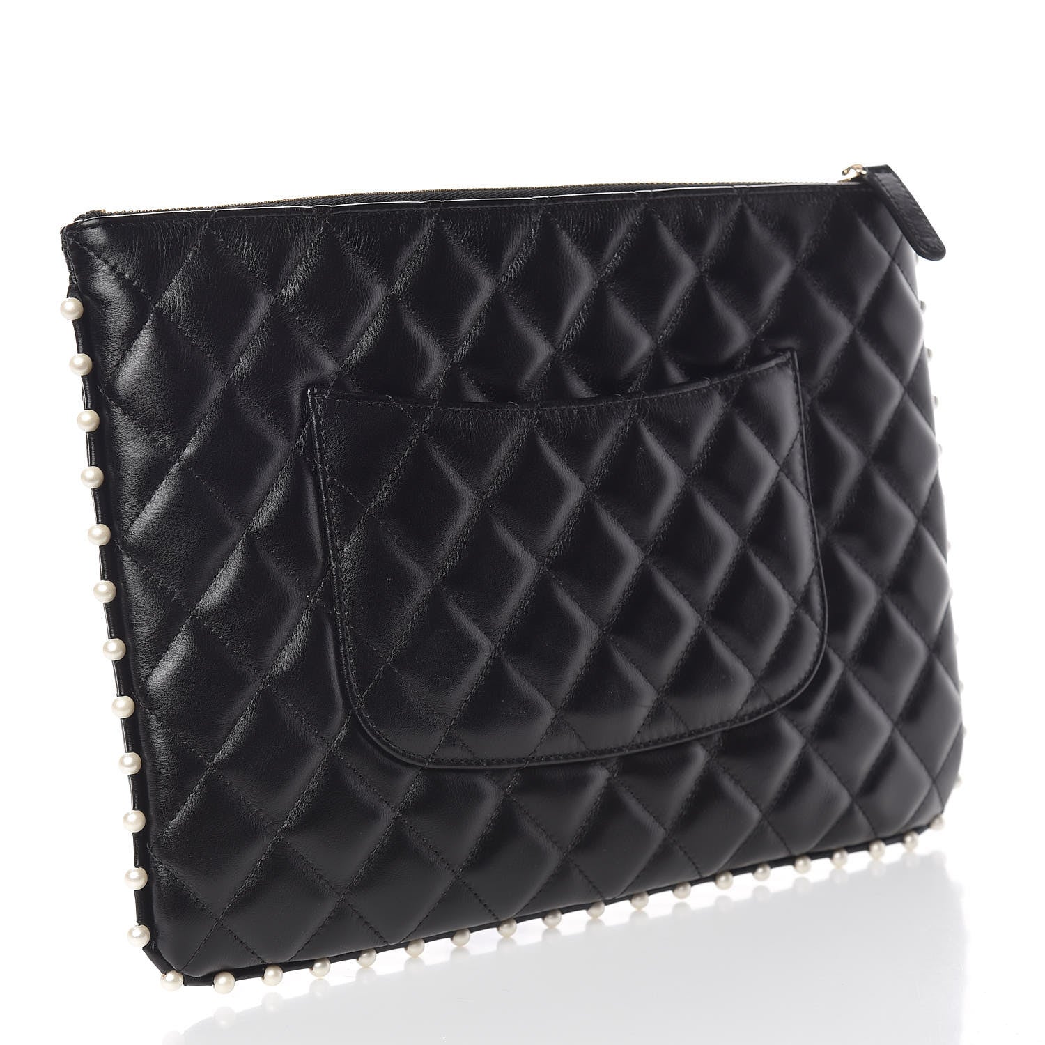 Chanel Calfskin Quilted Pearl Medium Cosmetic Case Black 3 of 11