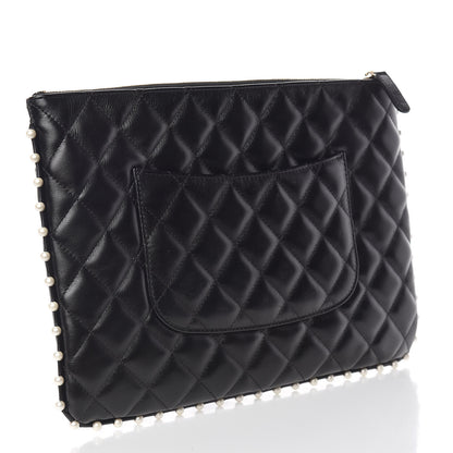 Chanel Calfskin Quilted Pearl Medium Cosmetic Case Black 3 of 11