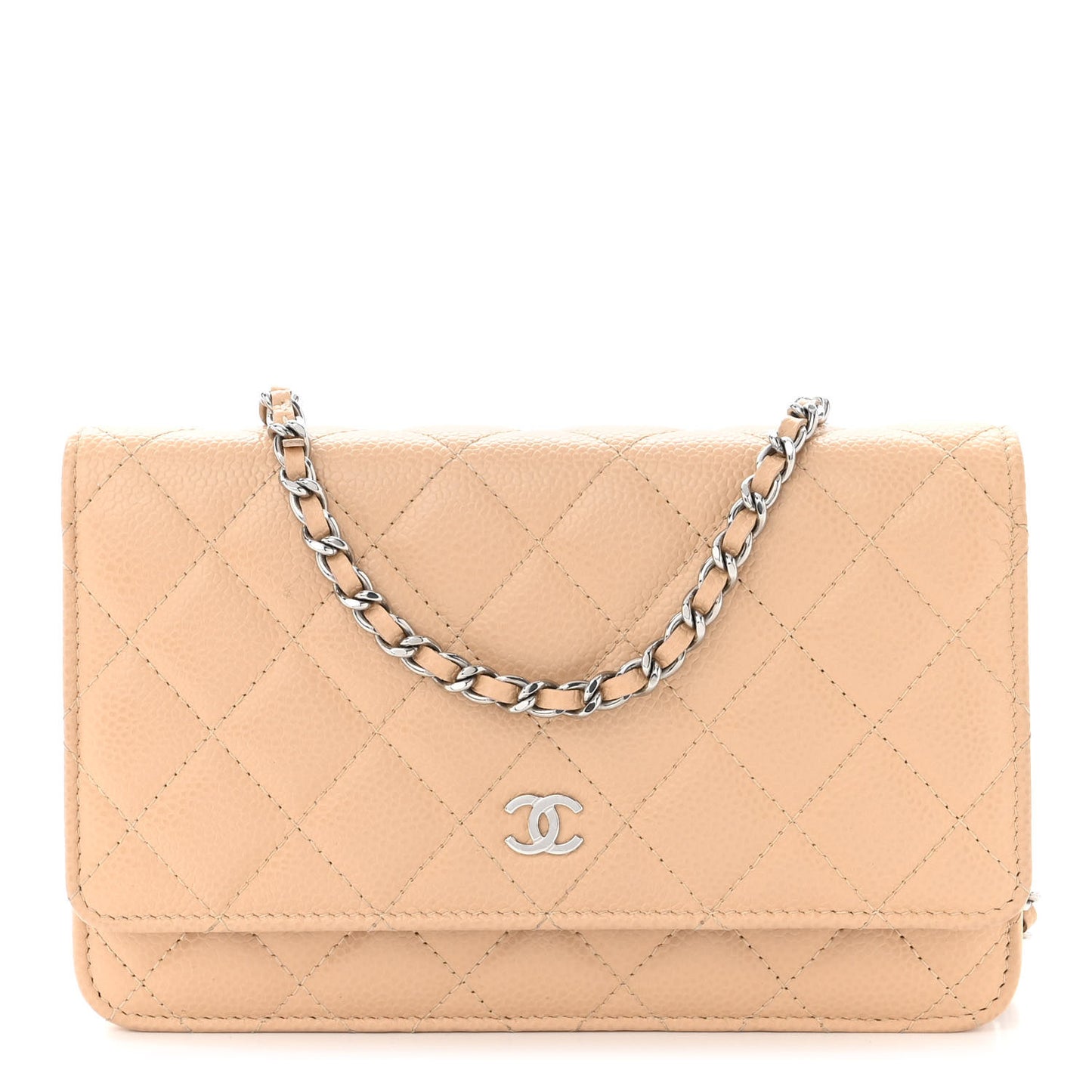 Caviar Quilted Wallet on Chain WOC Beige Clair