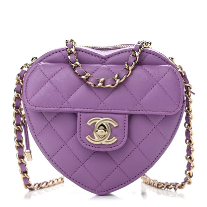 Chanel Lambskin Quilted CC In Love Heart Clutch With Chain Purple 1 of 11