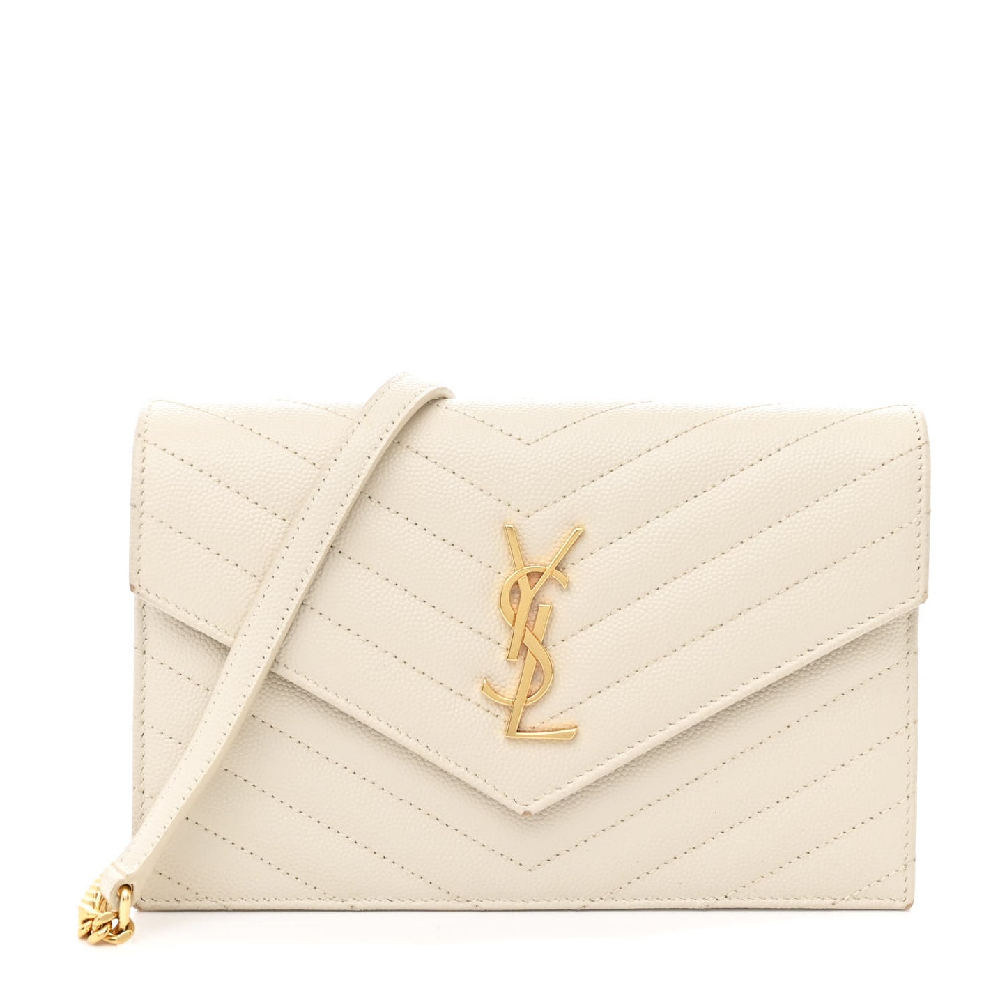 Grain De Poudre Matelasse Chevron Monogram Envelope Chain Wallet Crema Soft