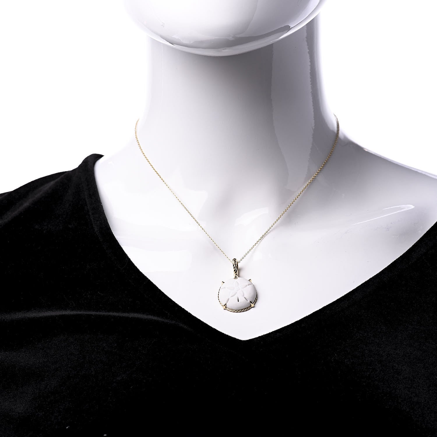 David Yurman 18K Yellow Gold White Agate Sand Dollar Amulet Pendant Necklace 2 of 6