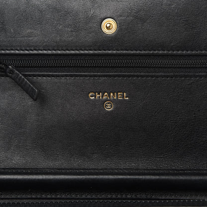 Chanel Crumpled Calfskin Chevron Quilted Wallet On Chain WOC Black 6 of 13