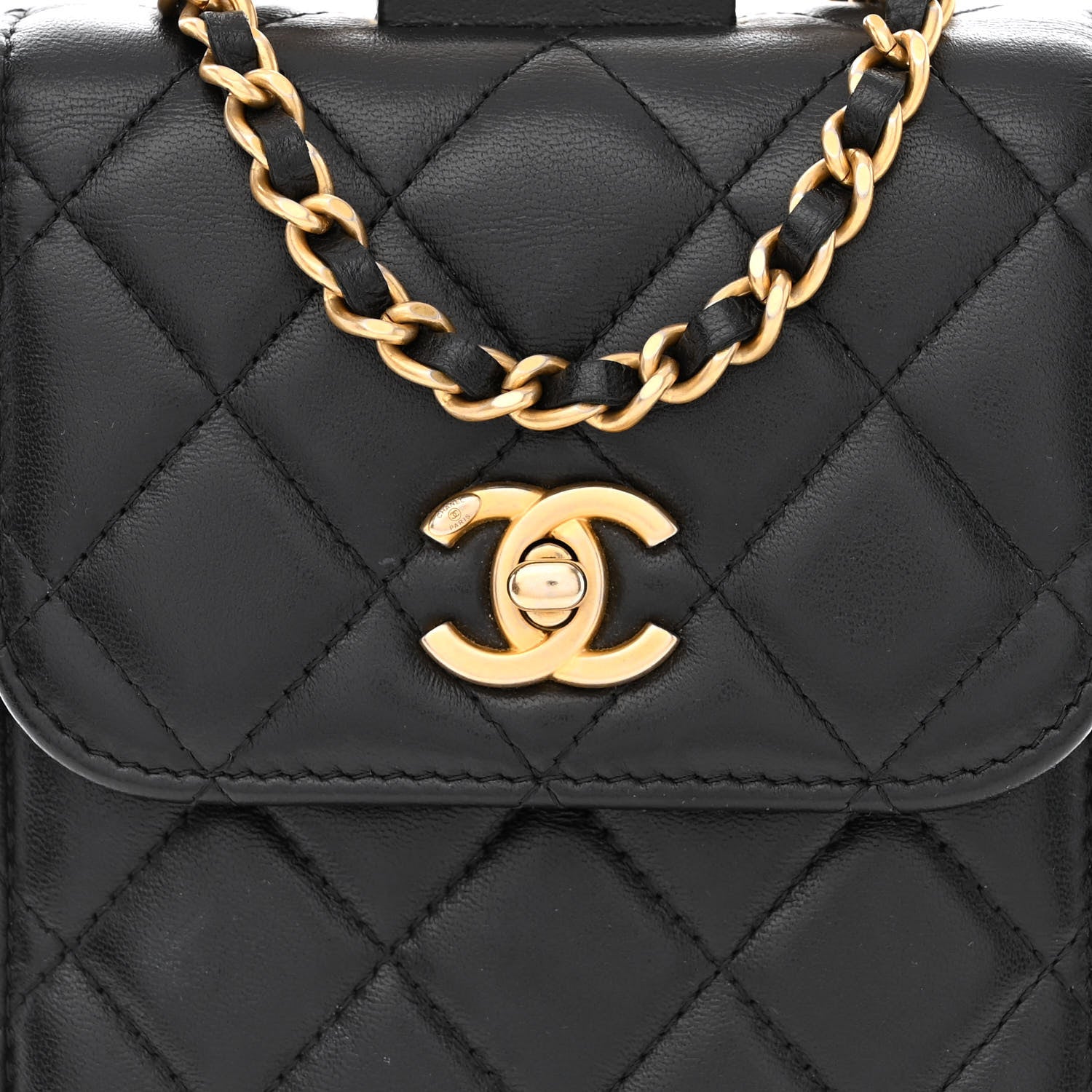Chanel Lambskin Quilted Pearl Crown Phone Holder Black 9 of 11
