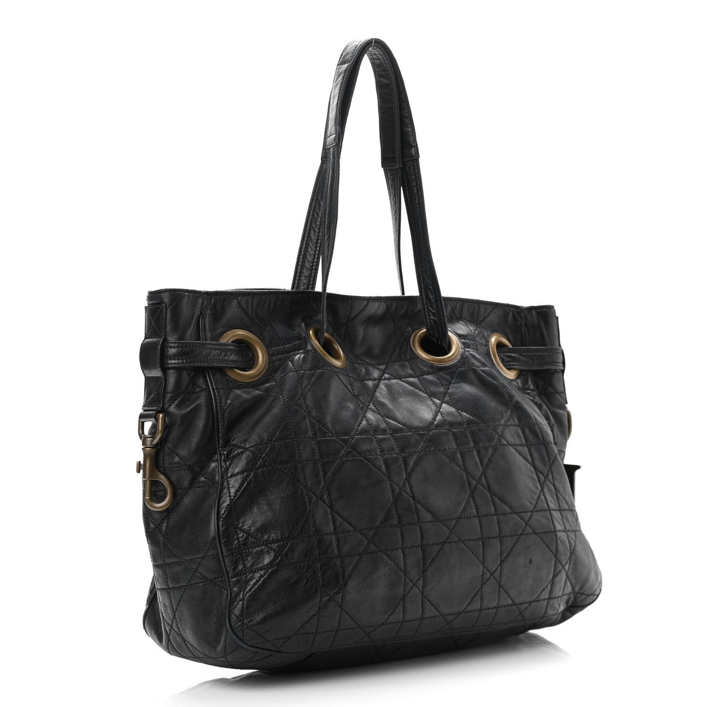 Lambskin Cannage Drawstring Bag Black