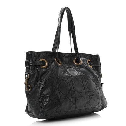 Christian Dior Lambskin Cannage Drawstring Bag Black 3 of 17