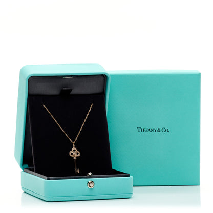 Tiffany 18K Rose Gold Diamond Mini Crown Key Pendant Necklace 6 of 6