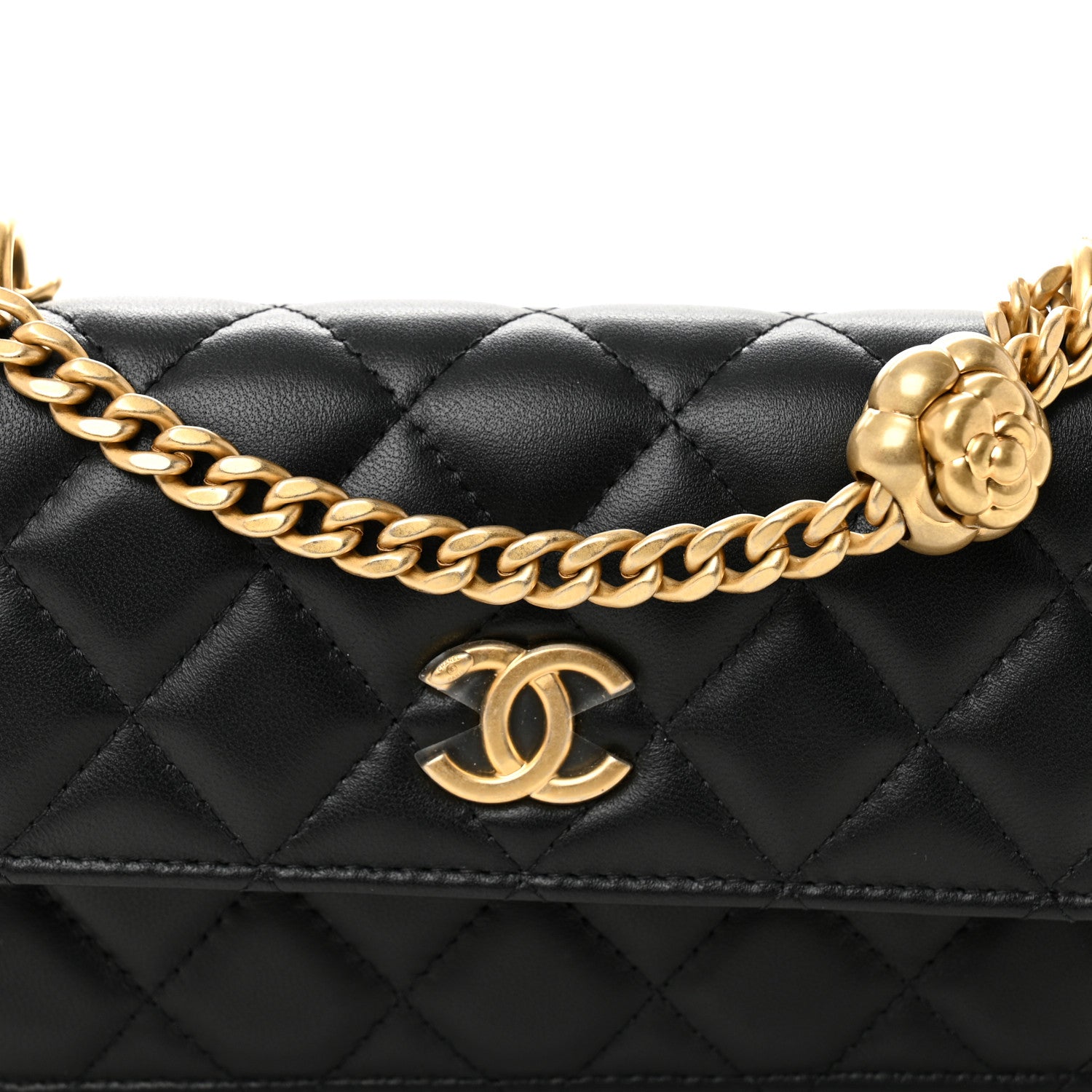 Chanel Lambskin Quilted Sweet Camellia Flap Phone Holder With Chain Black 9 of 12