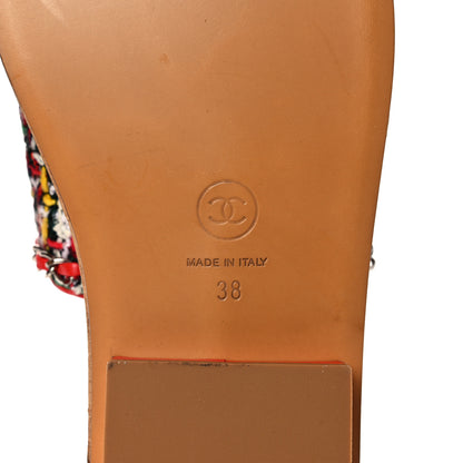 Chanel Cork Tweed Chain Mule Slides 38 Red 6 of 8