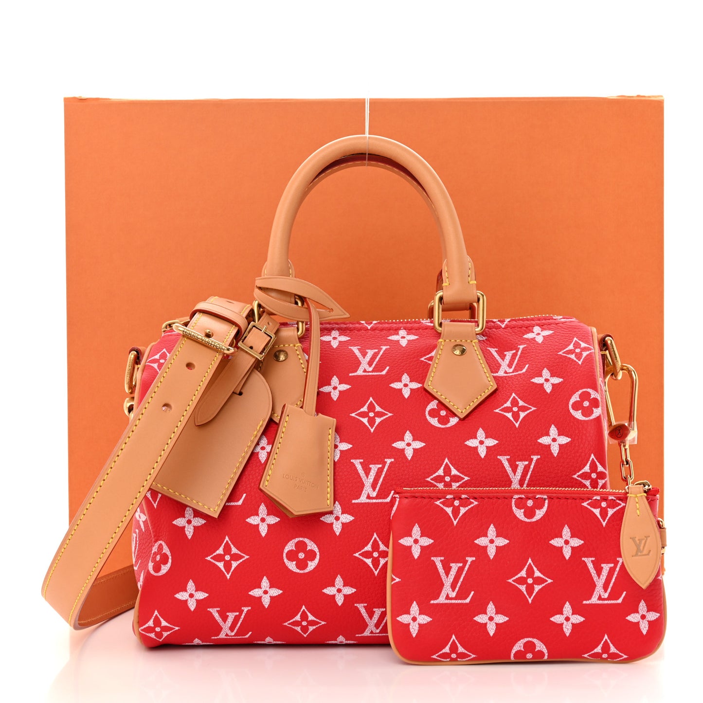 Soft Calfskin Monogram Speedy P9 Bandouliere 25 Red