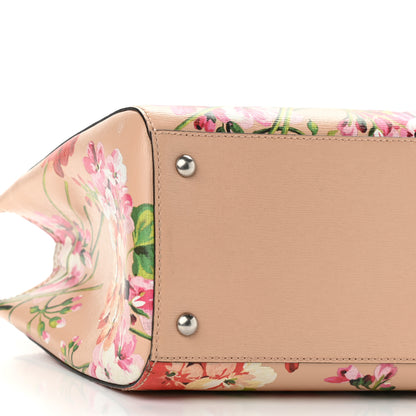 Gucci Shangai Calfskin Blooms Print Medium Bamboo Shopper Tote Pink Apricot Multicolor 9 of 12