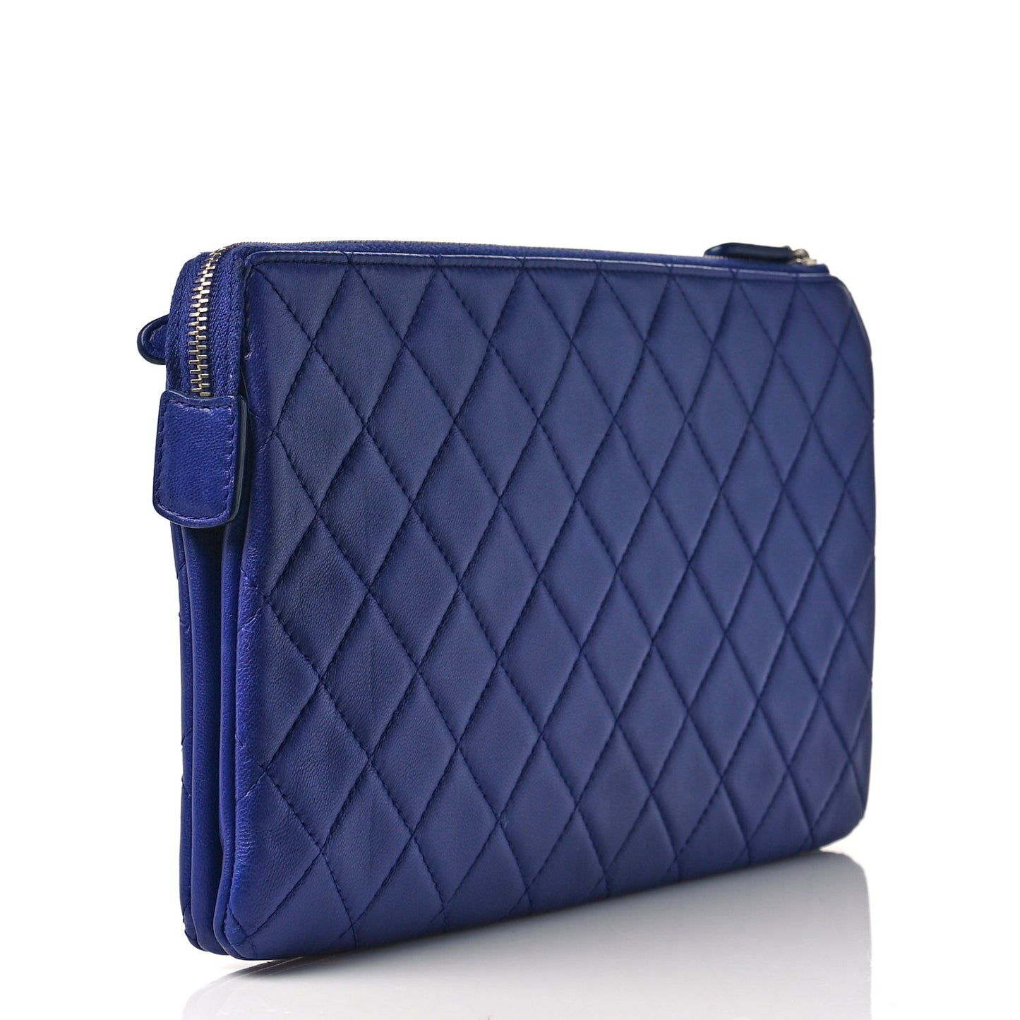 Lambskin Quilted Large Zipped Clutch Blue