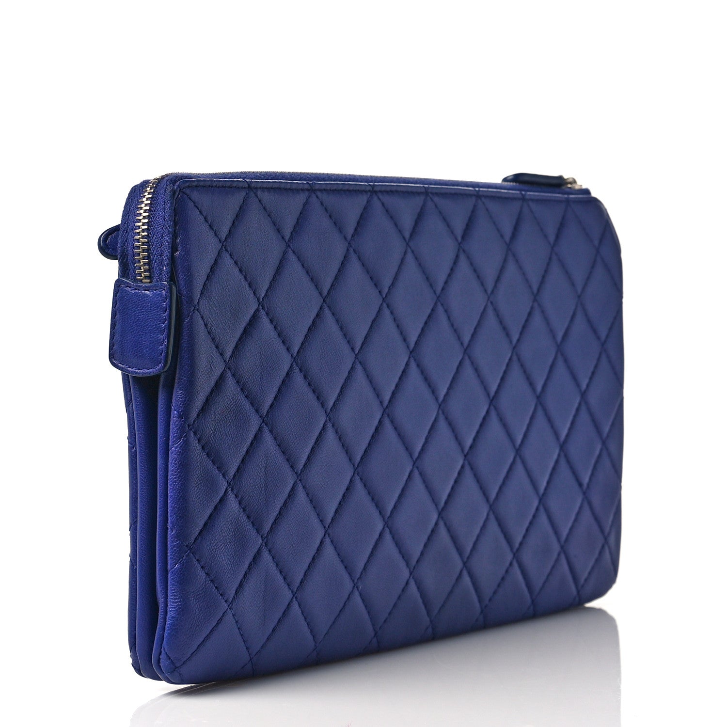 Chanel Lambskin Quilted Large Zipped Clutch Blue 3 of 10