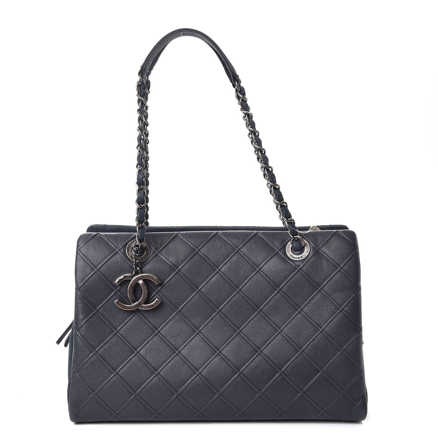 Chanel Calfskin Diamond Embossed Large CC Zip Shopping Tote Blue 1 of 8