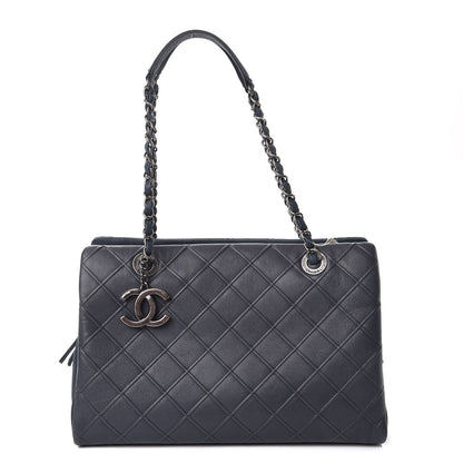 Chanel Calfskin Diamond Embossed Large CC Zip Shopping Tote Blue 1 of 8
