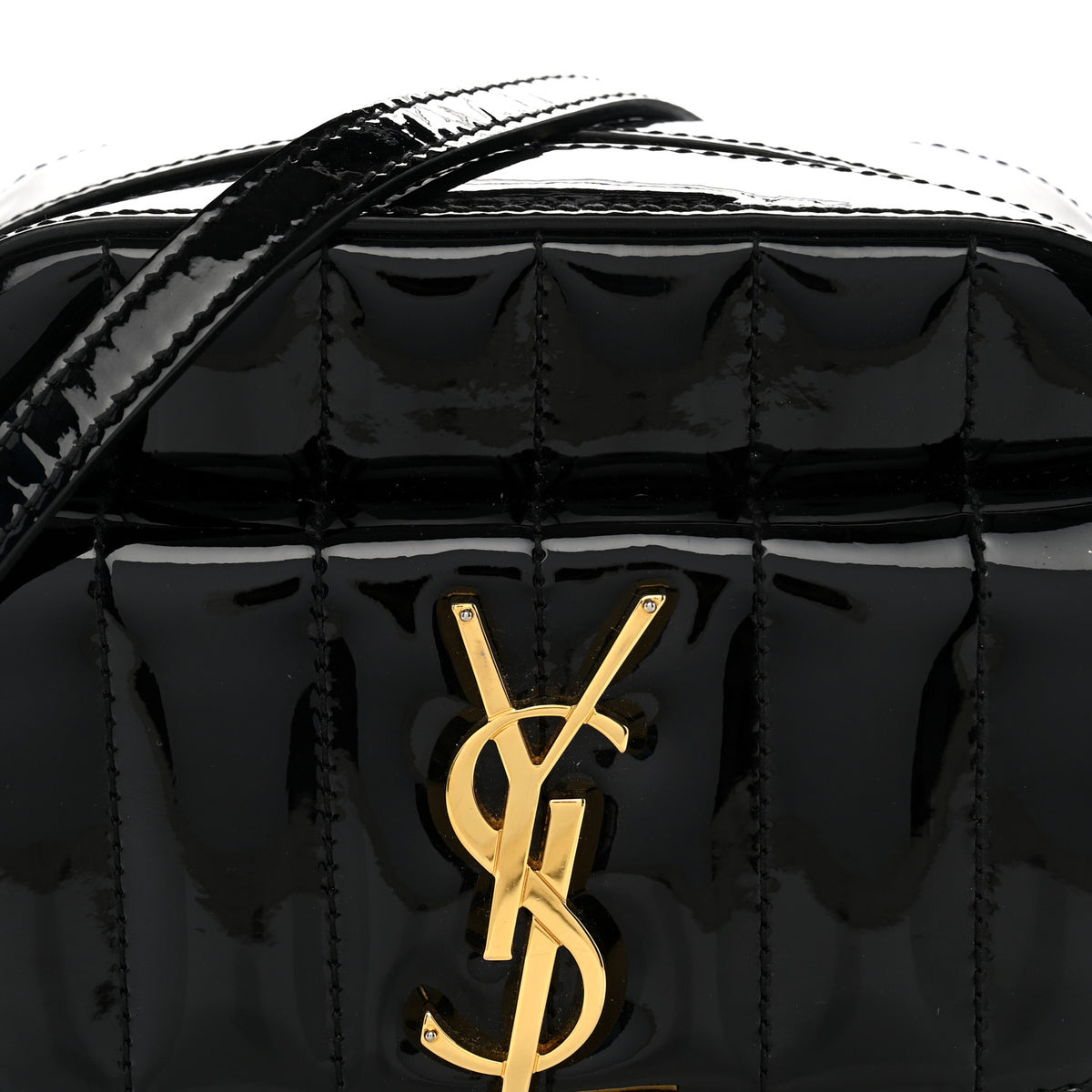 Patent Matelasse Monogram Toy Vicky Camera Bag Black