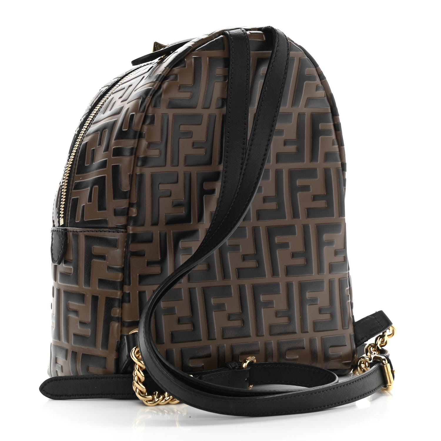 Fendi Vitello Bi-Color FF 1974 Embossed Mini Backpack Maya Black 3 of 11