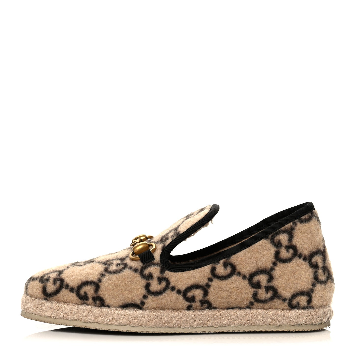 Covered Wool GG Monogram Womens Fria Horsebit Loafers 36 Beige Ebony Black Butterscotch