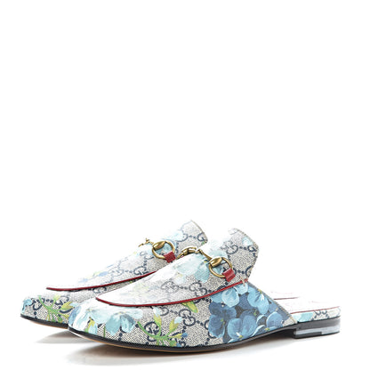 Gucci GG Supreme Monogram Blooms Womens Princetown Slippers 37.5 Beige Blue Navy Hibiscus Red 3 of 9