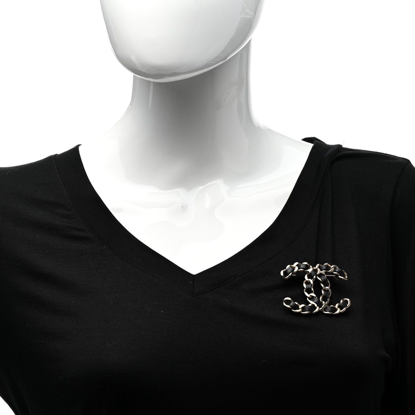 Lambskin Chain CC Brooch Black Gold
