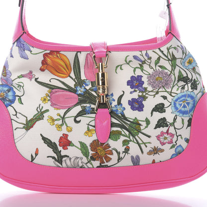 Gucci Canvas Flora Medium Jackie Hobo Fuchsia 7 of 9