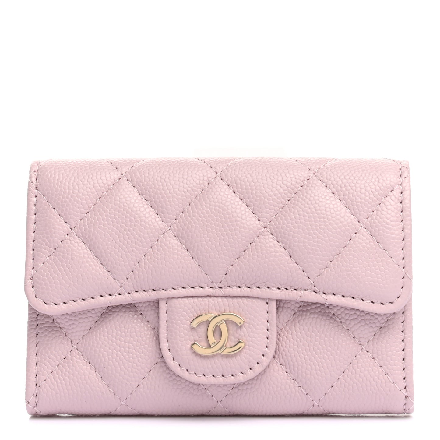 Caviar Quilted Flap Card Holder Wallet Light Pink