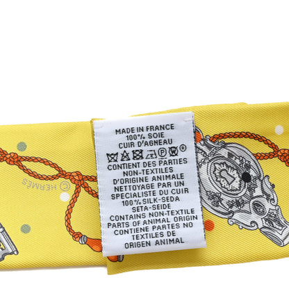 Hermes Silk Calfskin Les Cles A Pois Fringed Twilly Jaune Argent Orange Vif 3 of 3