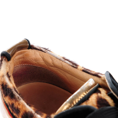 Christian Louboutin Canvas Leopard Print Louis Junior Spikes Flat Sneakers 36 Red 8 of 9