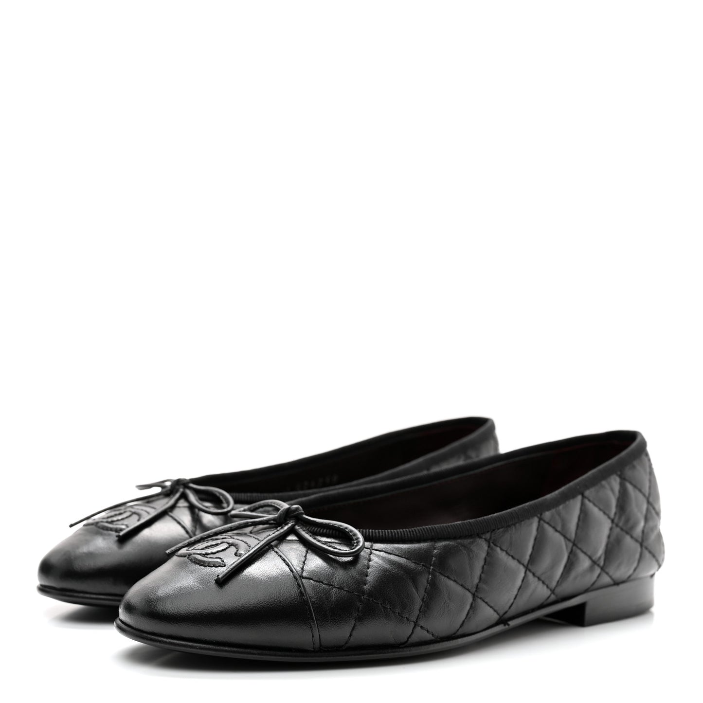 Aged Calfskin Quilted CC Cap Toe Ballerina Flats 36 Black