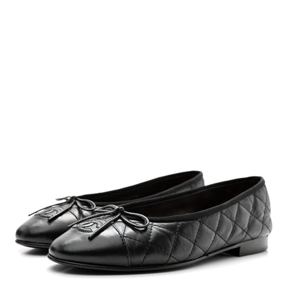 Chanel Aged Calfskin Quilted CC Cap Toe Ballerina Flats 36 Black 3 of 10