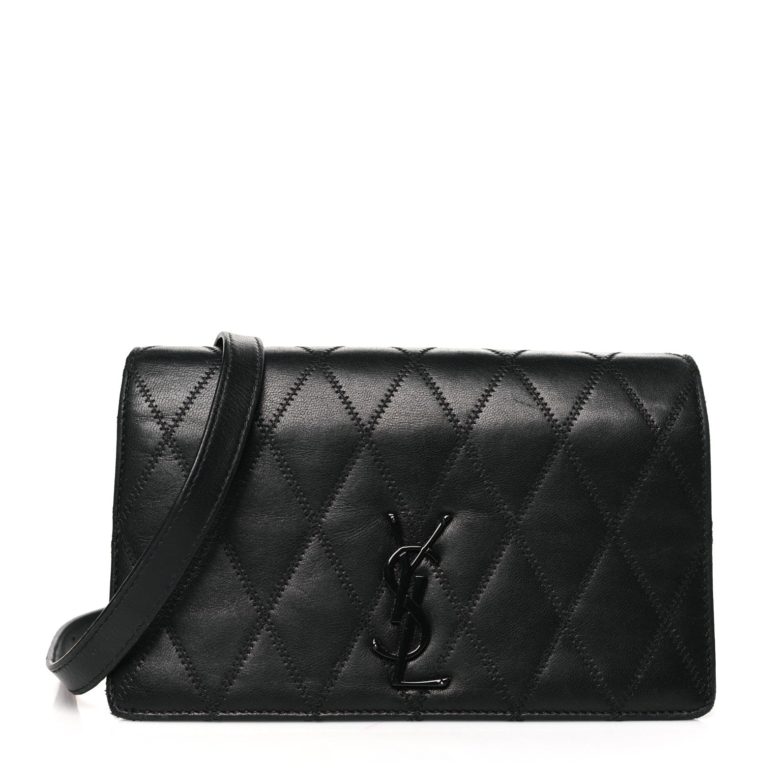 Saint Laurent Lambskin Diamond Quilted Monogram Angie Chain Bag Black 1 of 12