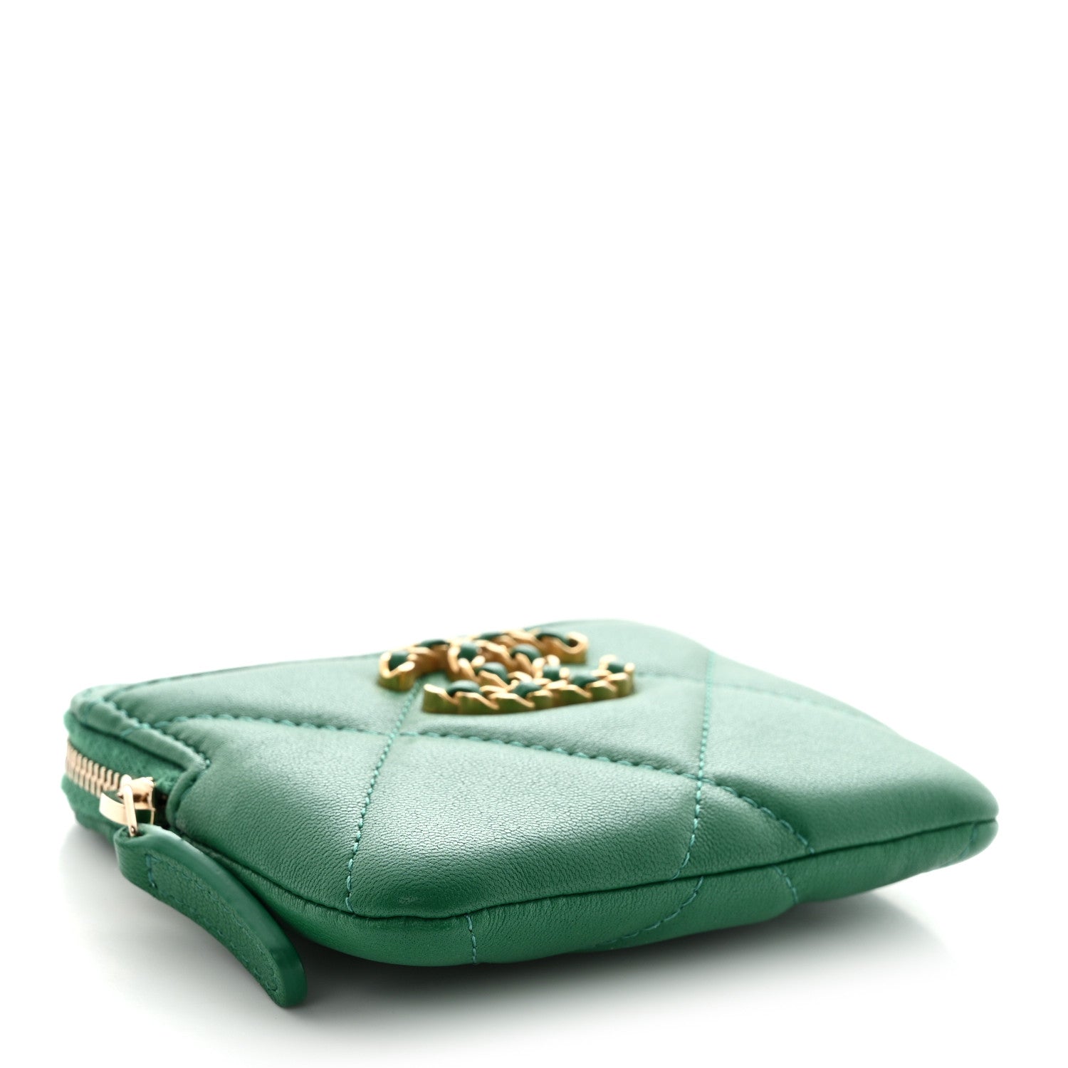 Chanel Lambskin Quilted Chanel 19 Zip Card Holder Wallet Green 4 of 8