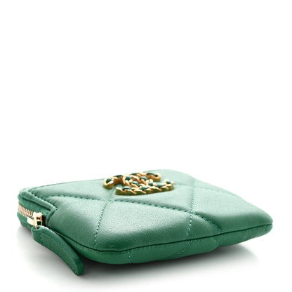 Chanel Lambskin Quilted Chanel 19 Zip Card Holder Wallet Green 4 of 8