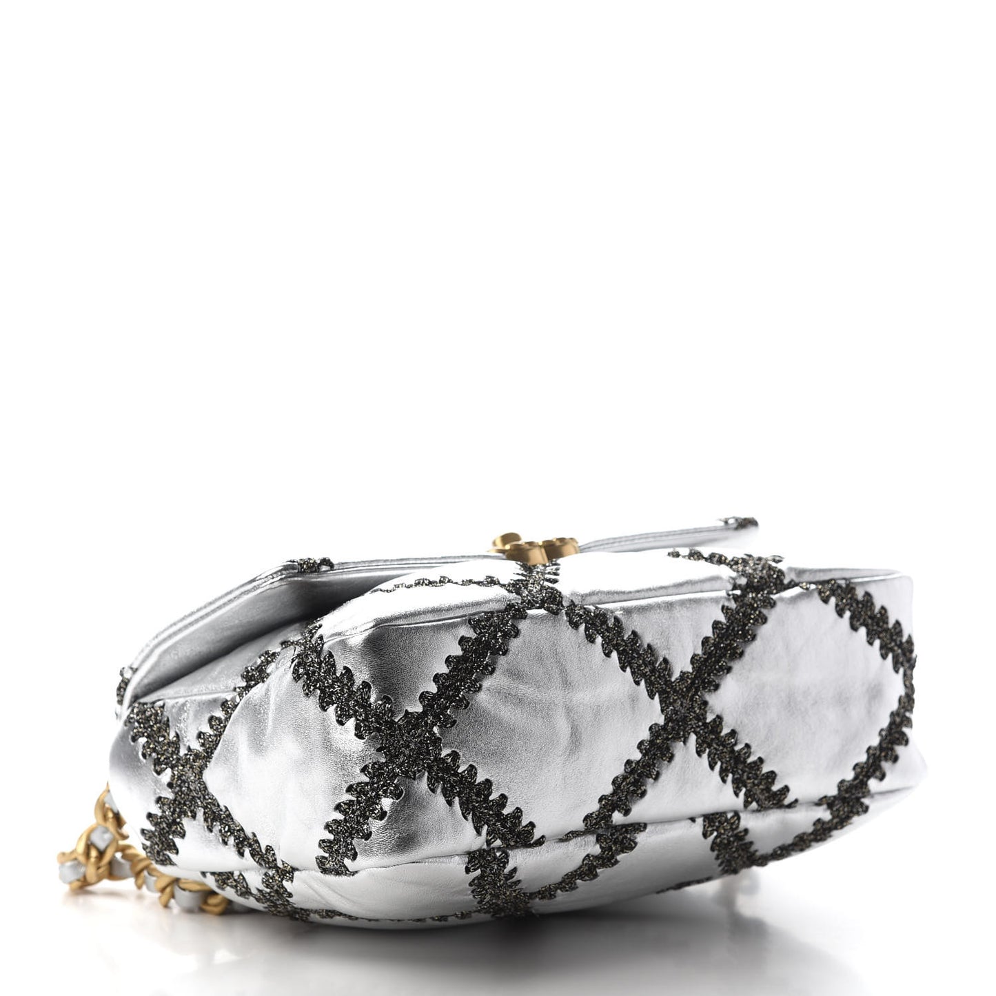 Metallic Calfskin Crochet Medium Chanel 19 Flap Silver