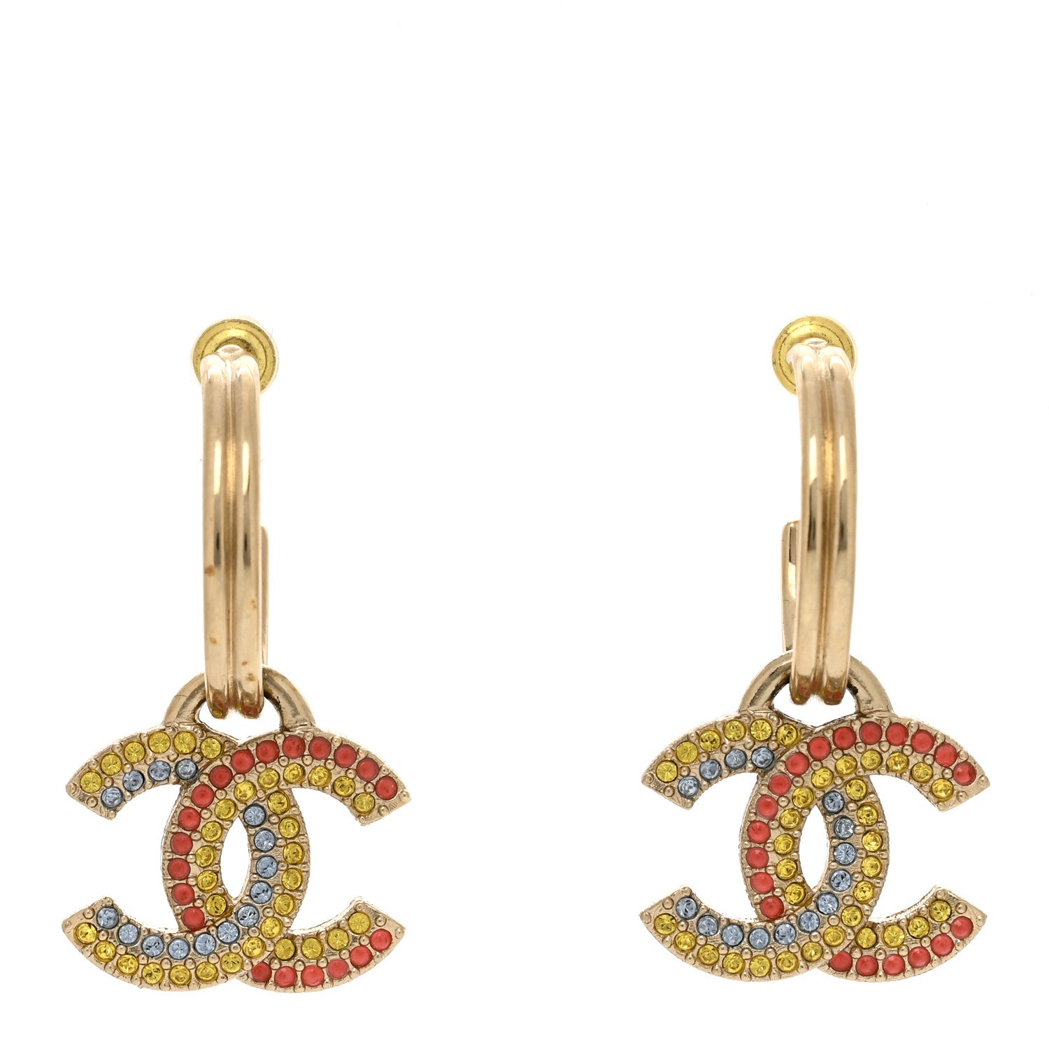 Chanel Crystal CC Drop Earrings Gold Multicolor 1 of 4