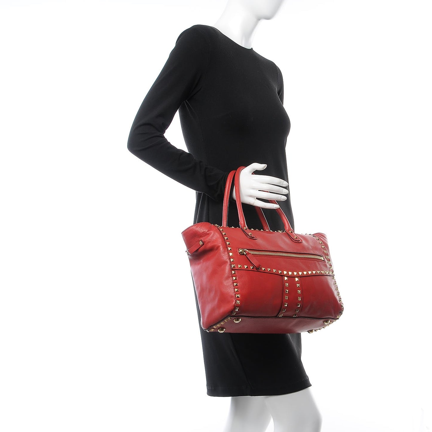 Vitello Rockstud Top Handle Satchel Rosso Valentino