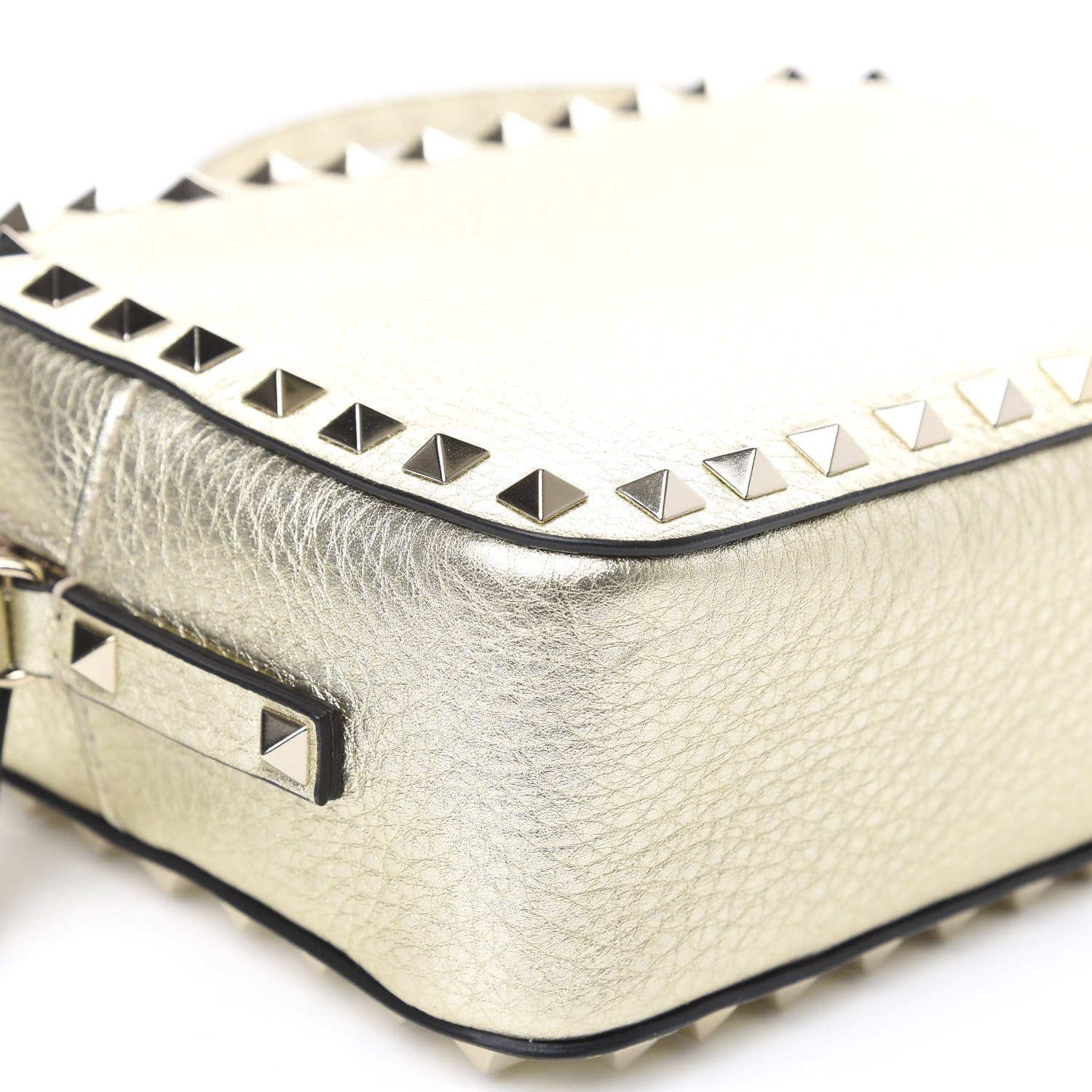 Valentino Garavani Metallic Pebbled Calfskin Rockstud Camera Crossbody Bag Platino 8 of 9