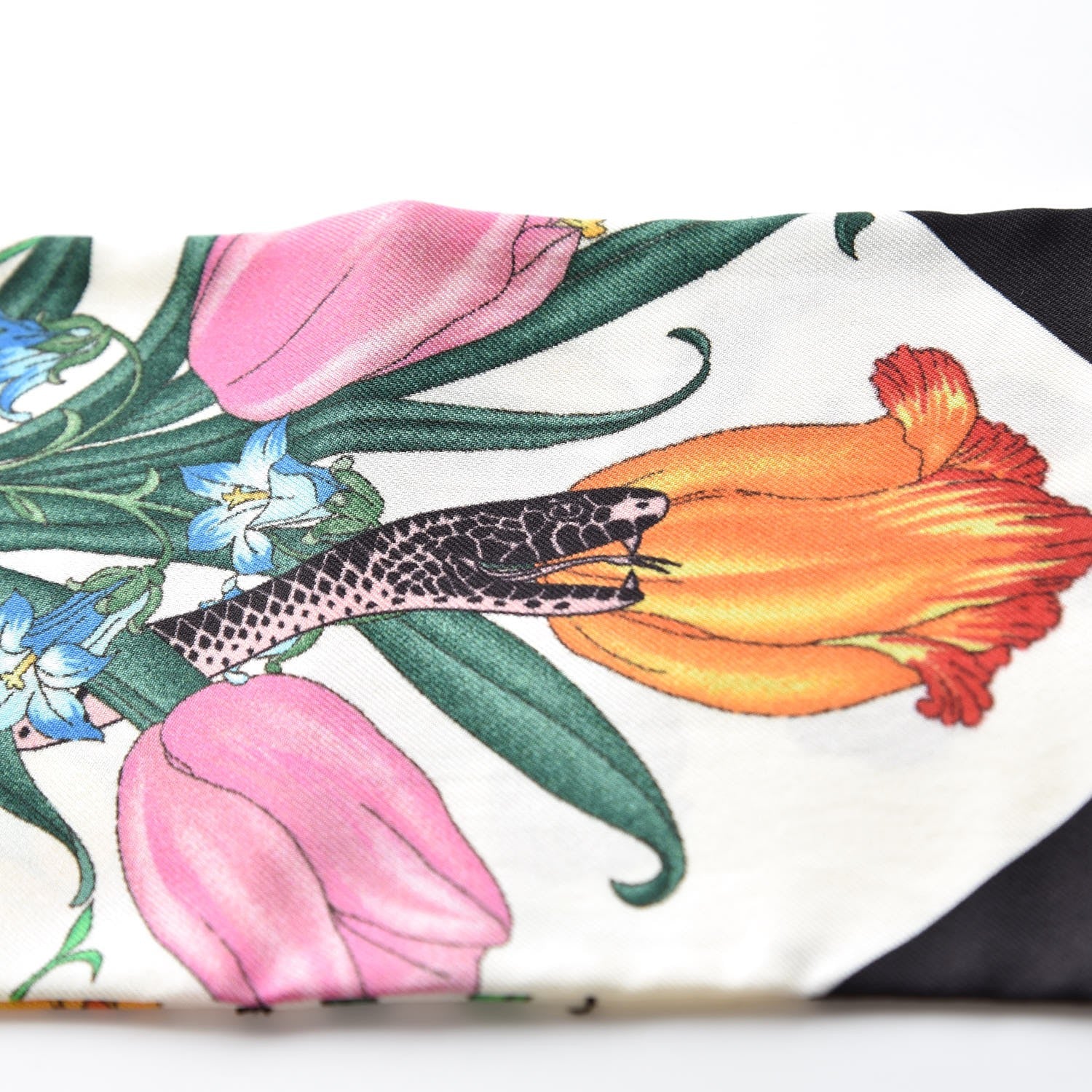 Gucci Silk Twill Flora Snake Neck Bow Scarf Ivory Black 4 of 5