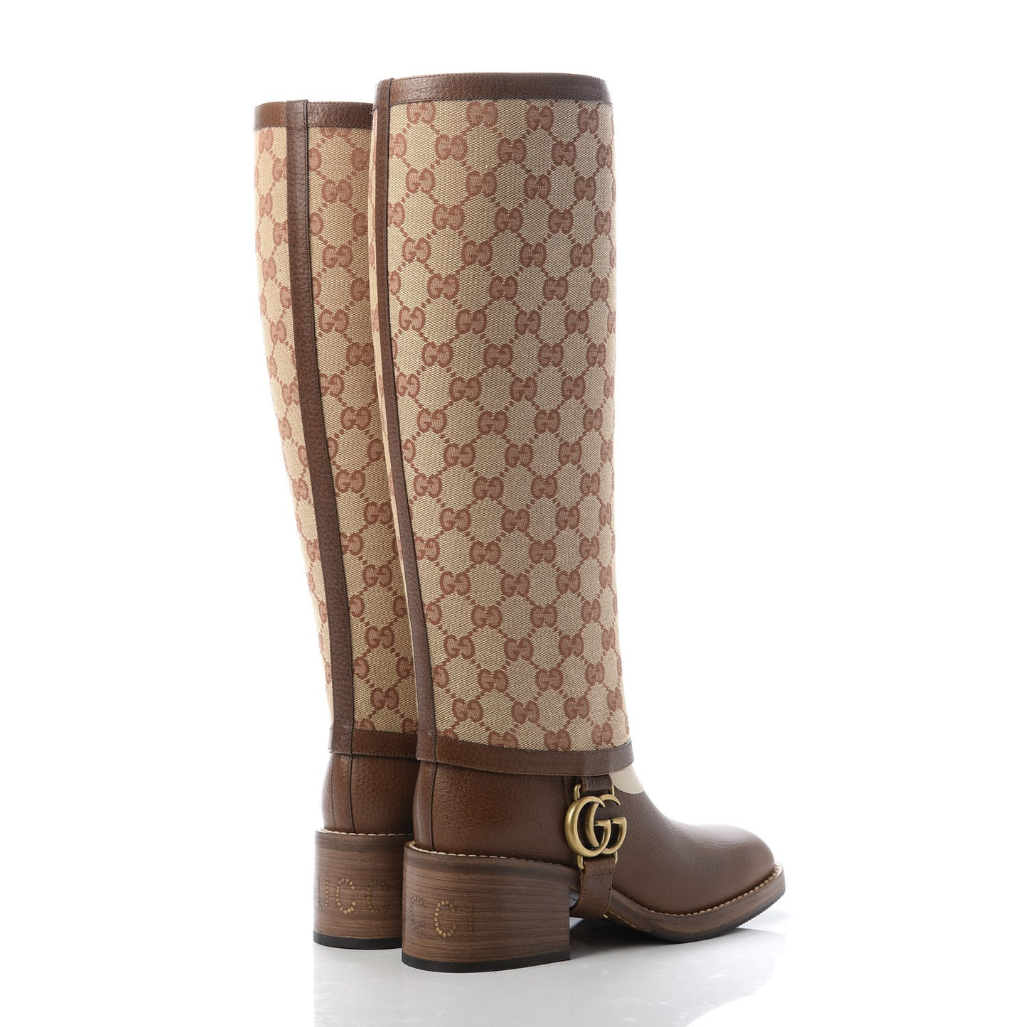 GG Monogram Calfskin Lola Tall Boots 35.5 Beige Ruggine