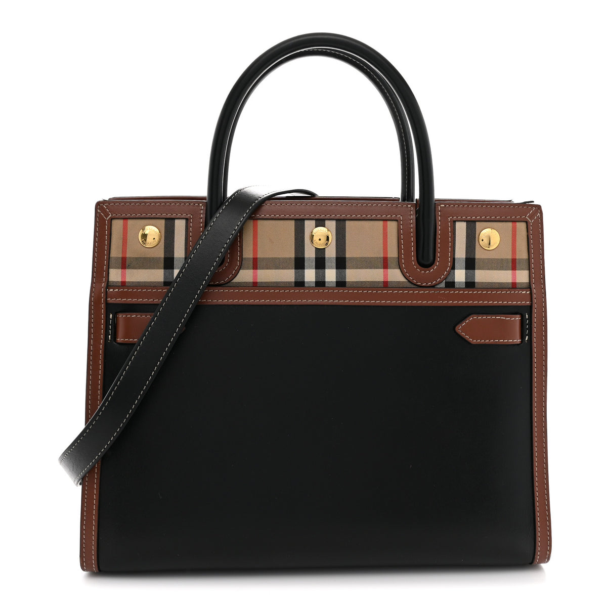 Calfskin Vintage Check Small Two Handle Title Bag  Black