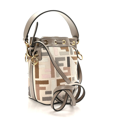 Fendi Canvas Vitello Grace F is Fendi FF Multicolor Embroidered Mini Mon Tresor Bucket Bag Grezzo Multicolor Tortora 3 of 9