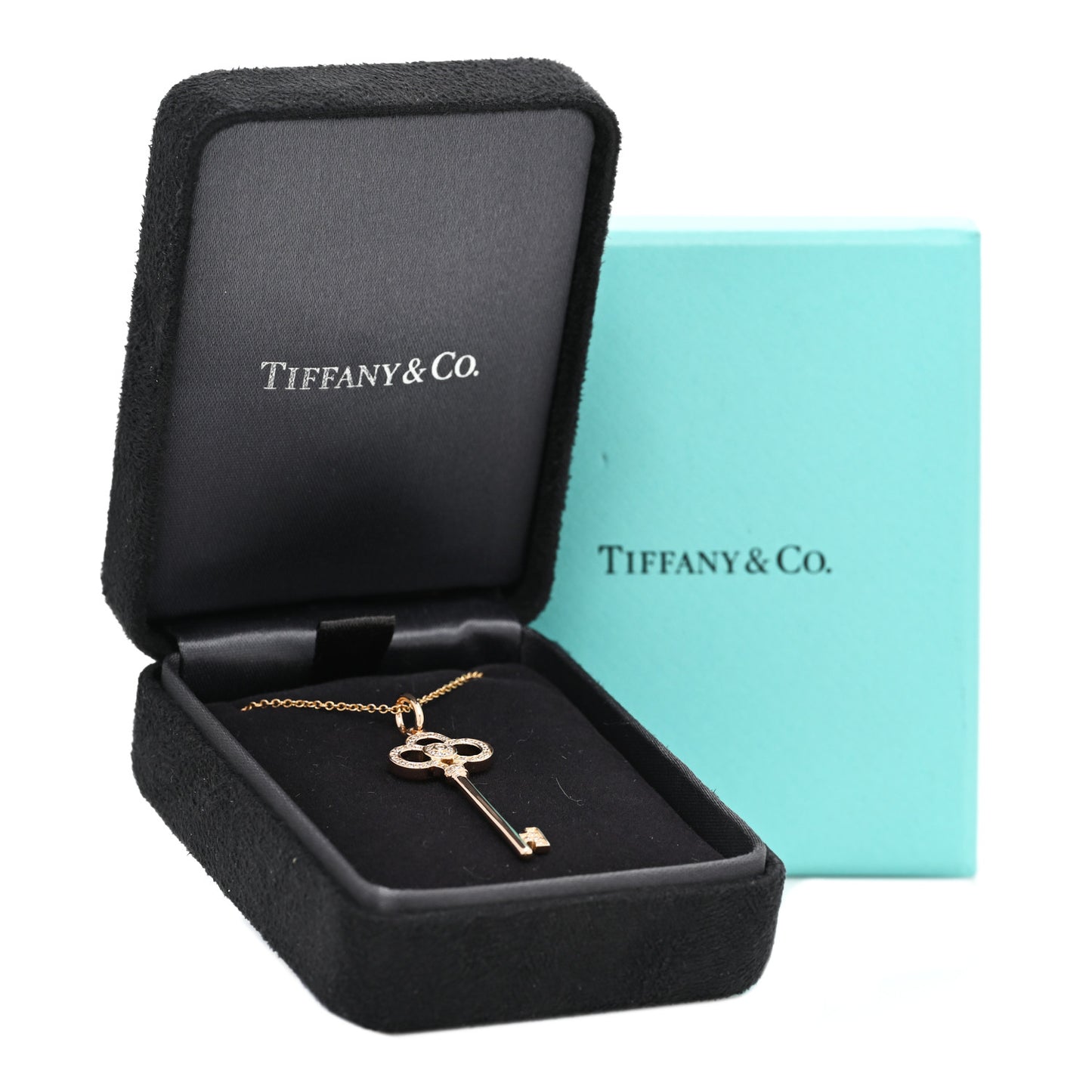 18K Rose Gold Diamond Crown Key Pendant Necklace