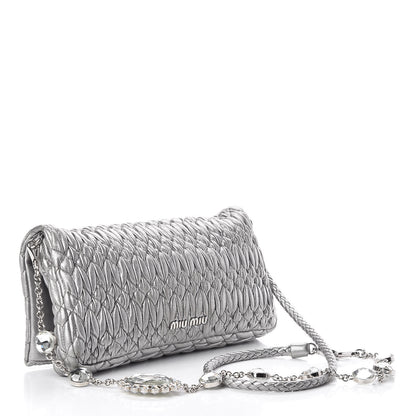 Miu Miu Metallic Nappa Matelasse Crystal Flap Clutch Cromo 3 of 10