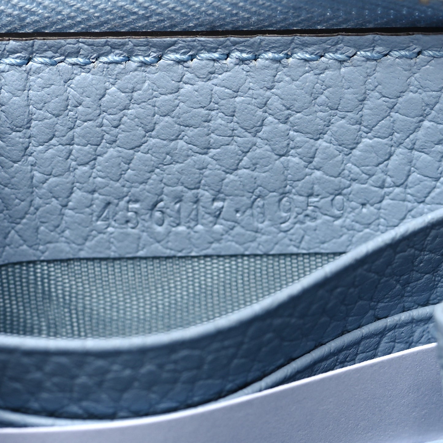 Dollar Calfskin GG Supreme Monogram GG Marmont Zip Around Wallet Mineral Blue Beige Ebony