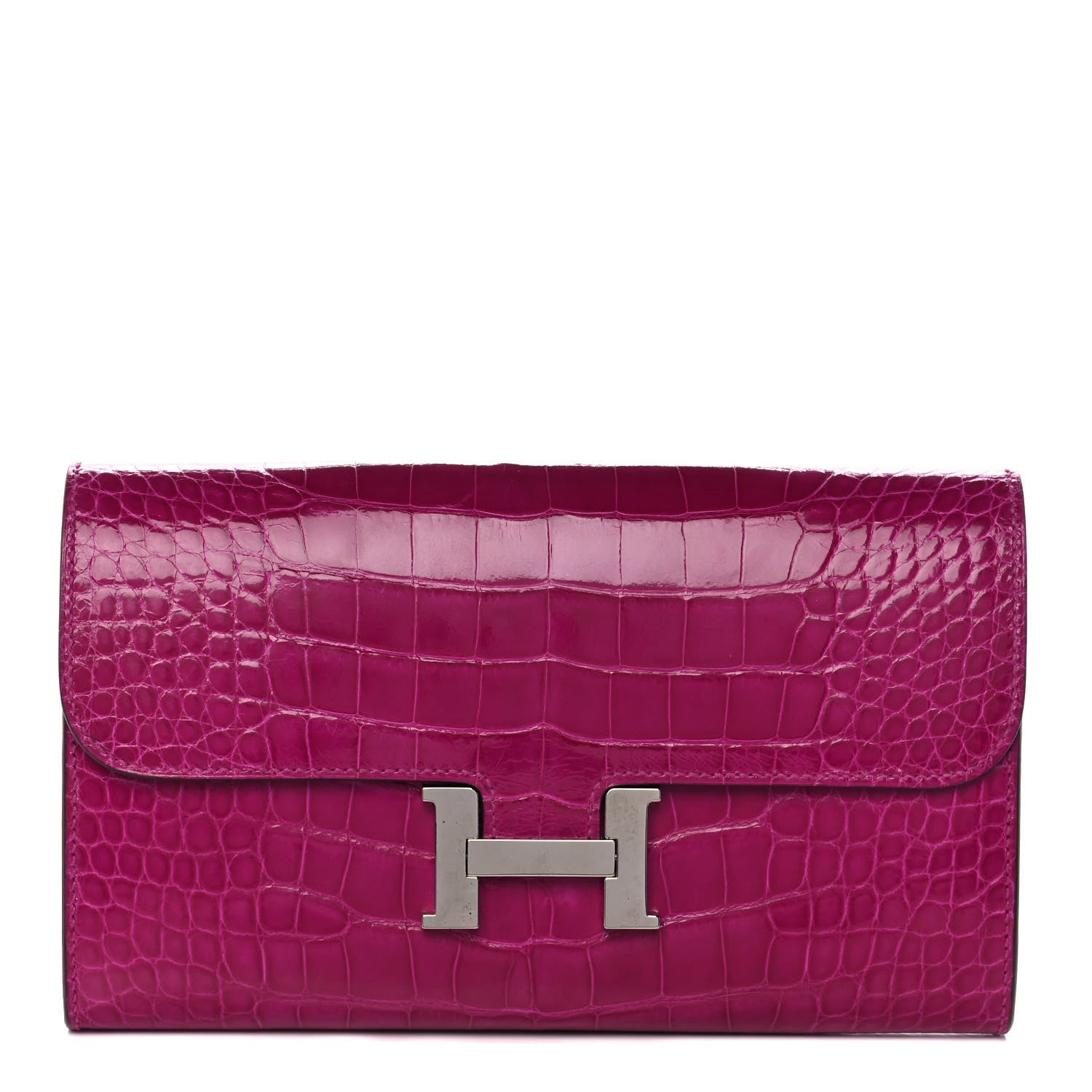 Hermes Shiny Alligator Constance Long Wallet Rose Scheherazade 1 of 24