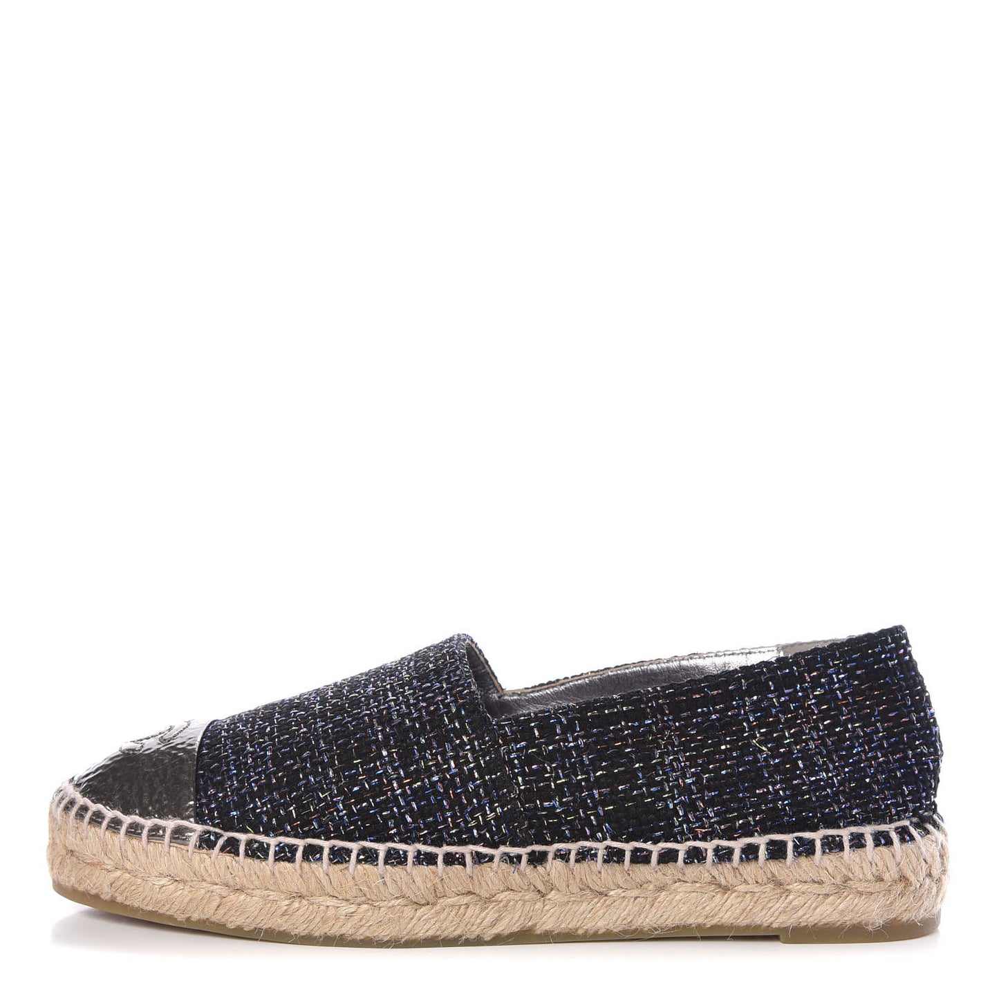 Metallic Tweed Patent CC Espadrilles 36 Black Multicolor
