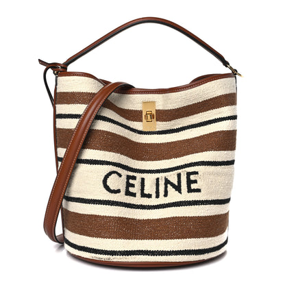 Celine Canvas Smooth Calfskin Logo Bucket 16 Bag Brown Off White Tan 1 of 9